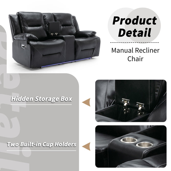 Home Theater Recliner Set Manual Recliner Chair With A LED Light Strip Two Built-In Cup Holders For Living Room