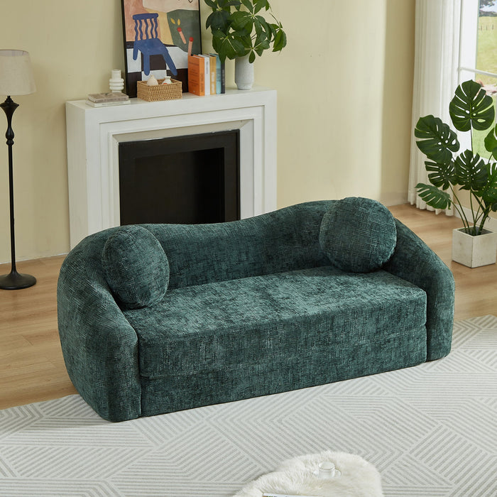 Curved Convertible Sofa, 2 In 1 Frameless Folding Sofa Bed With Pull Out Base And Deep Seat