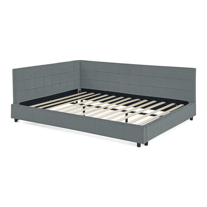 Mid-Century Storage Upholstered Tufted Bed Frame With Backrest And Armrests
