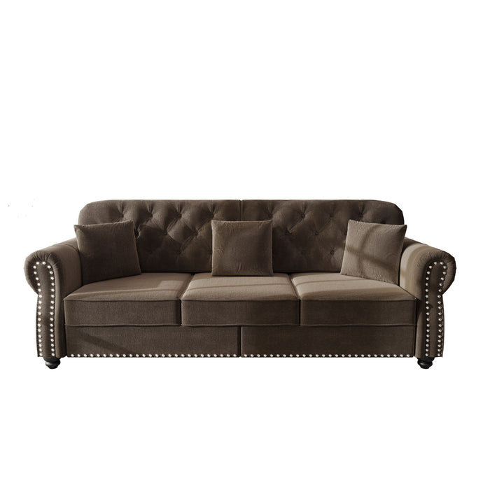 Upholstered Sofa Set With Nailhead Trim And Rolled Armrests, Includes Pillows