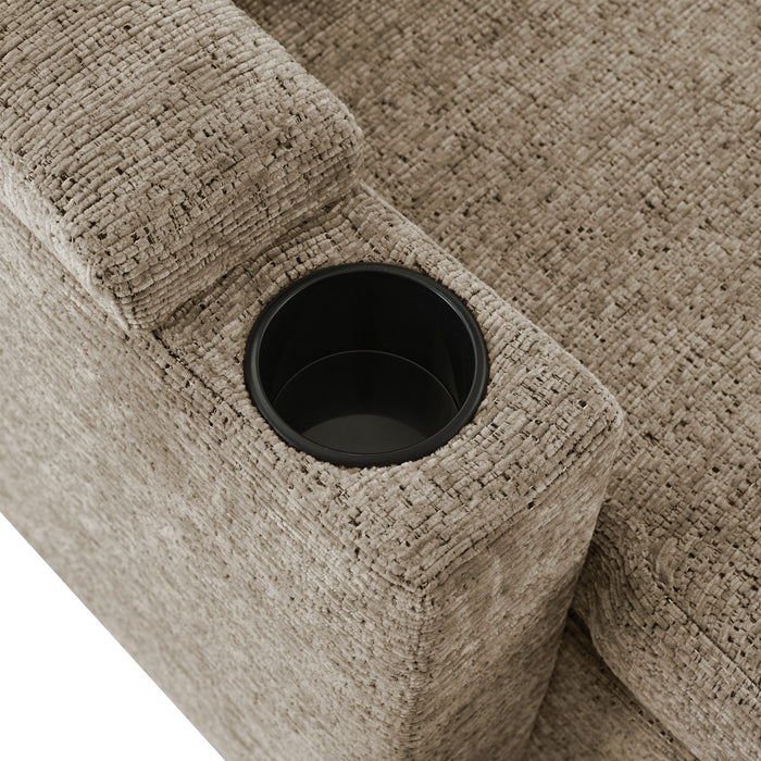 U-Shaped Sectional Sofa Bed With Storage, Charging Ports, And Cup Holders - Brown