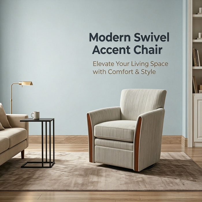 Swivel Accent 360° Rotating Armchair With Turntable Base For Living Room - Cream Beige