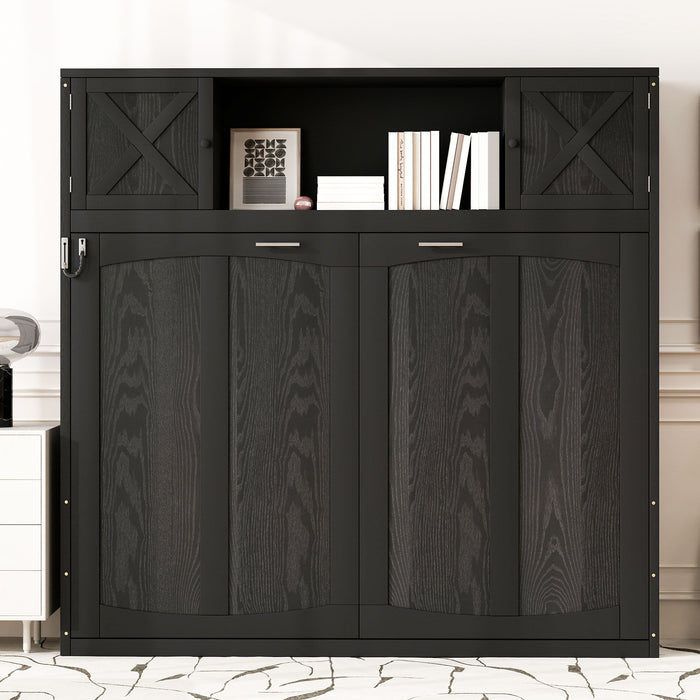 Full Size Murphy Bed With Storage Cabinets - Black
