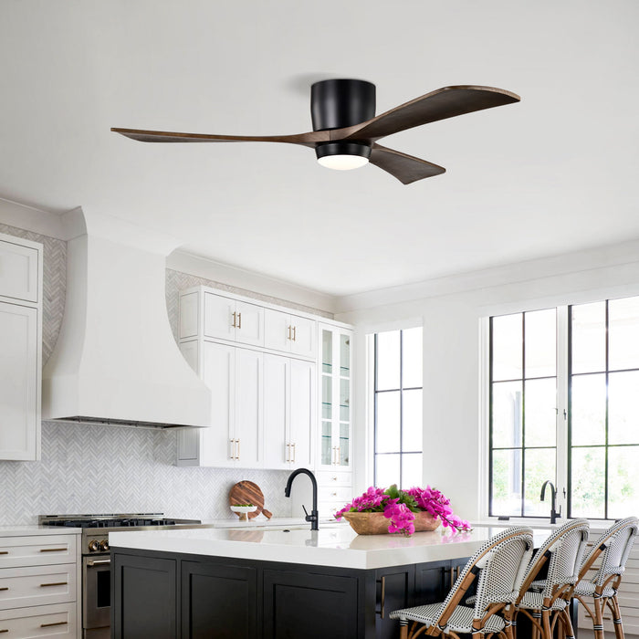 Flush Mount Blades Ceiling Fan With Lights Remote Control, Quiet DC Motor, 6 Speed, Reversible Ceiling Fan For Living Room - Matte Black