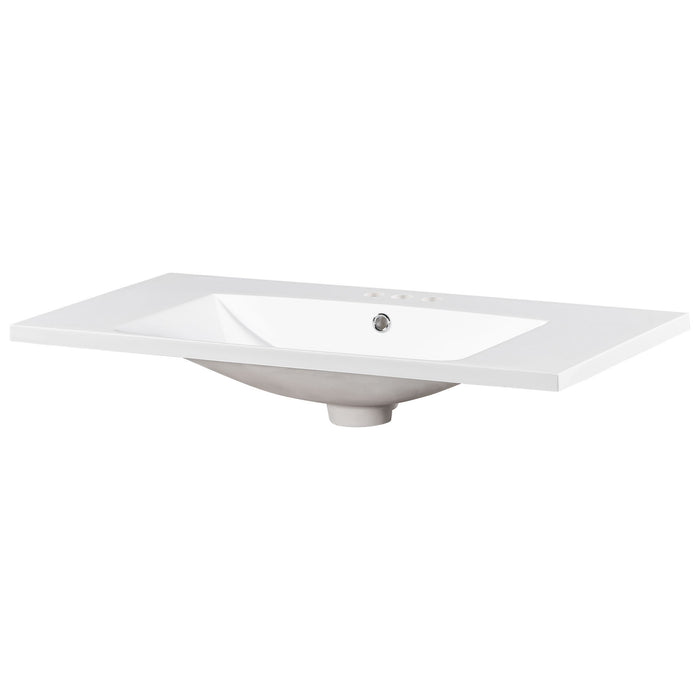 Single Bathroom Basin Sink, Vanity Top Only With 3 Faucet Holes