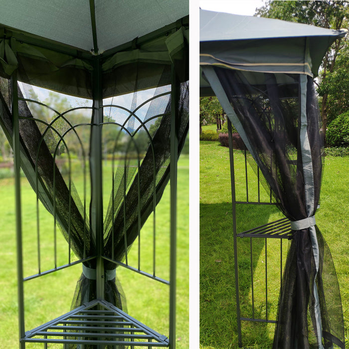 Patio Gazebo Tent With Ventilated Double Roof And Mosquito Net
