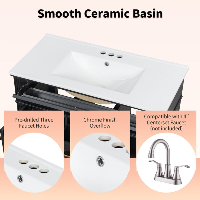 Modern Freestanding Bathroom Vanity With Sink, Cabinet, Soft-Close Drawers, Tip-Out Tray