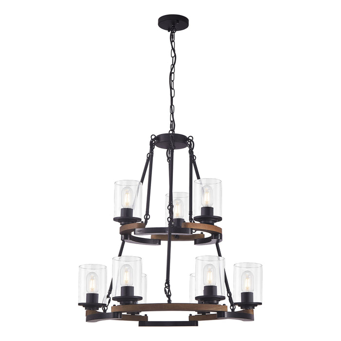 Wagon Wheel Chandelier, Ceiling Light With Adjustable Height - Black / Brown