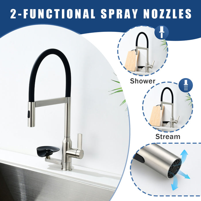 Kitchen Faucet With Magnetic Pull Out Sprayer, 360 Degree Swivel Single Handle High Arc Kitchen Sink Faucet With Glass Rinser - Brushed Nickel