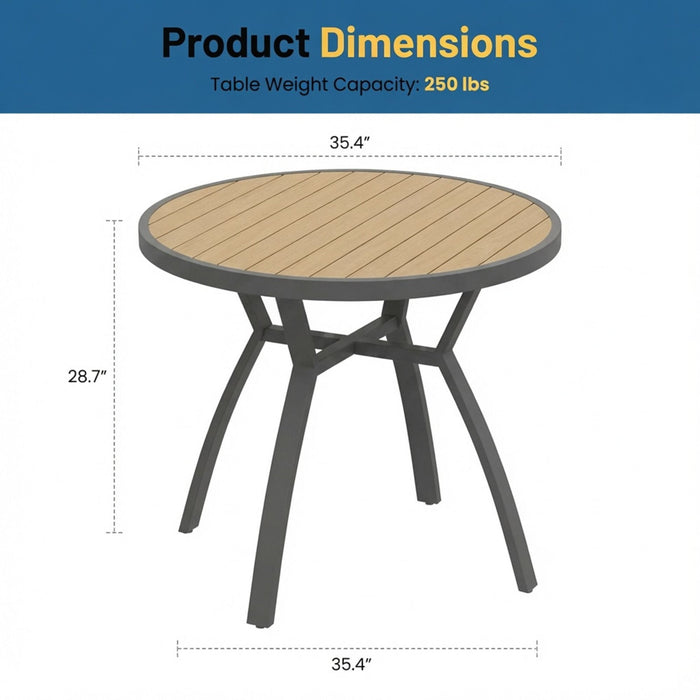 Outdoor Round Patio Table With Slatted Top - Gray