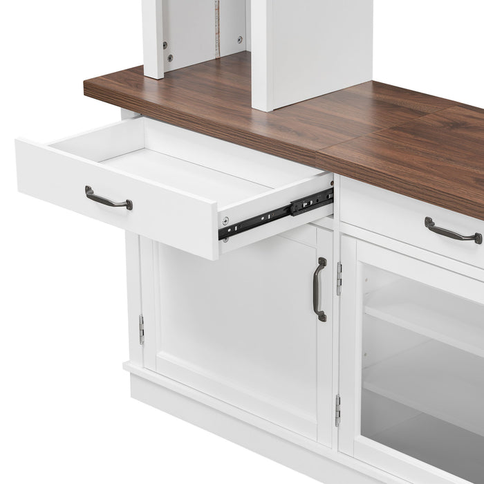 Extra Long TV Stand With 7 Color LED Lights, Adjustable Shelves & Storage Cabinets