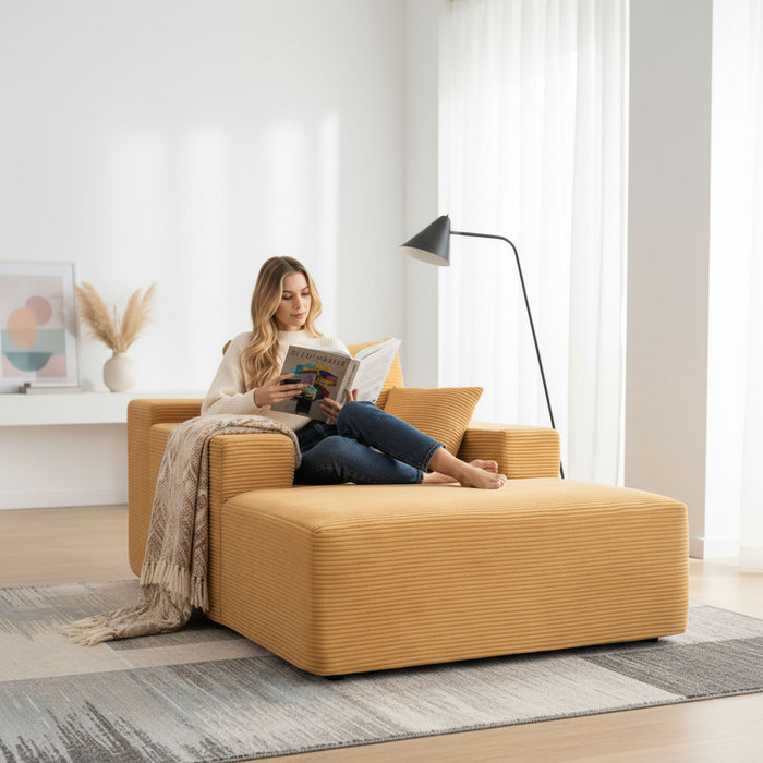 Convertible Chaise Lounge Chair With Wide Armrest & Throw Pillows