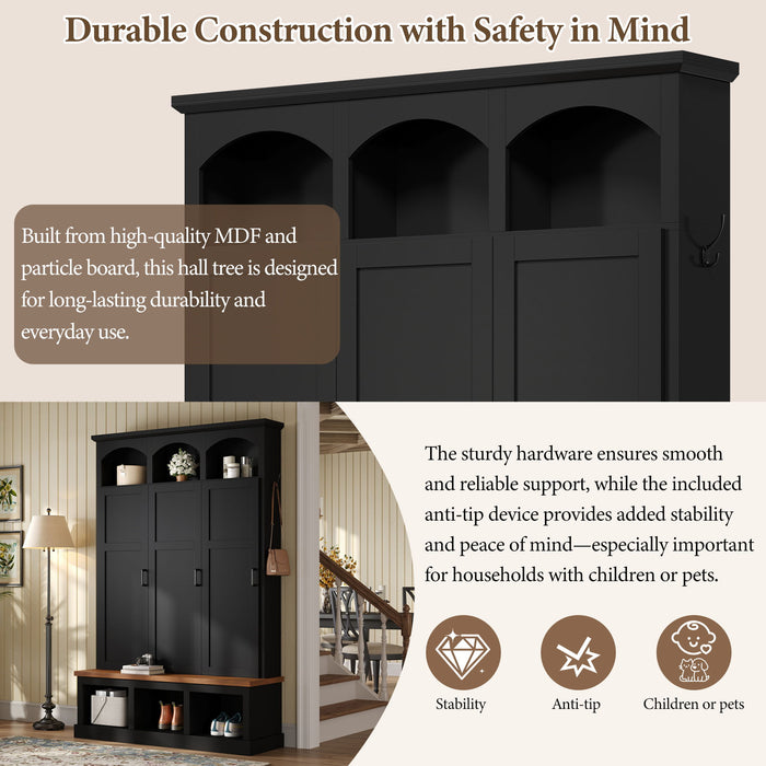 Classic Arched Design Hall Tree With 3 Hidden Storage