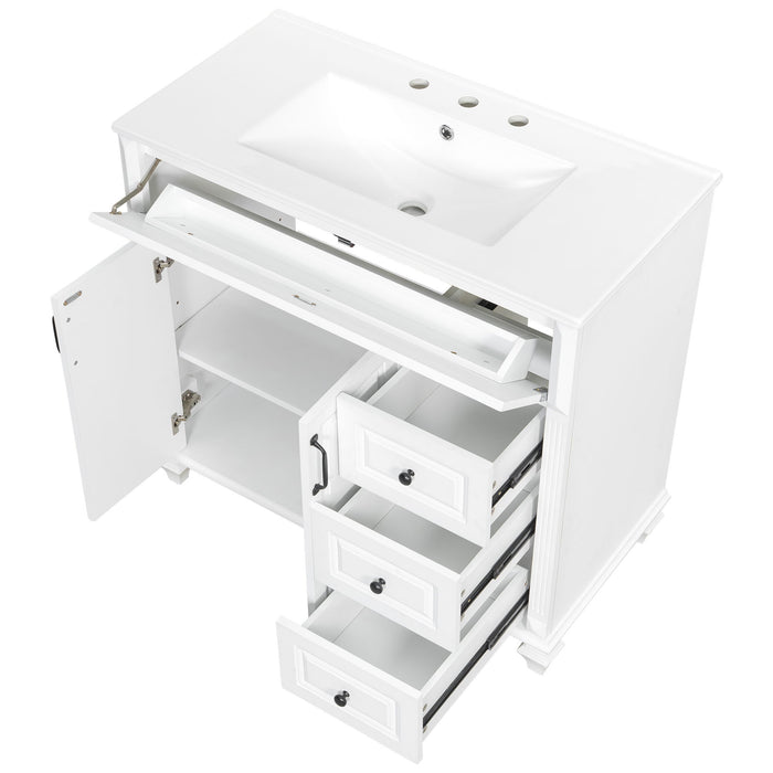 Modern Bathroom Vanity With Sink, 3 Drawers & 2 Doors