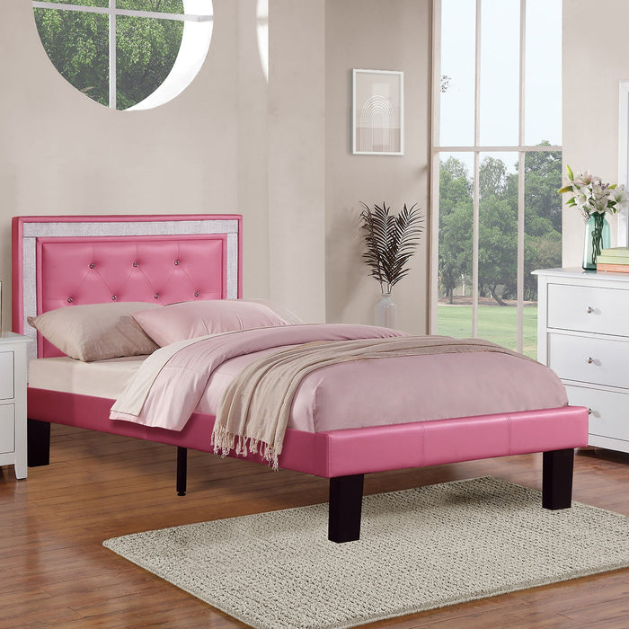 Glamours Style Bed With Diamond Tufted Padded Headboard