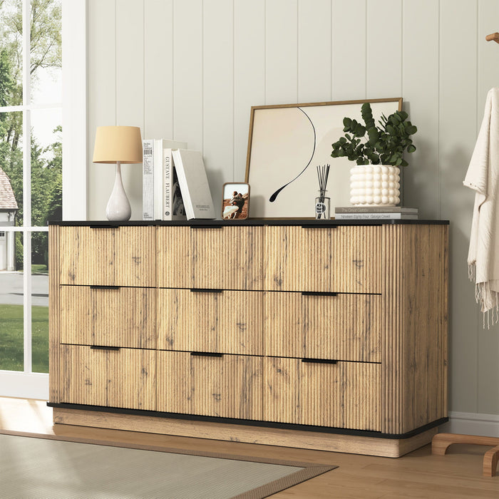 Modern 9 Drawer Cabinet With Metal Rounded Corners Multi Functional Storage - Black