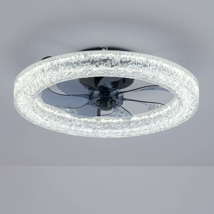 LED Light Source And Remote Control, 3000 - 6500K Dimmable Flush Mount LED Fan Light, 6 Speeds, Quiet DC Motor For Living Room - Matte Black