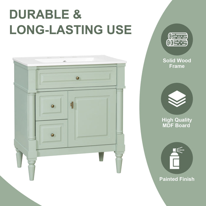 Modern Bathroom Vanity With Sink, Freestanding Cabinet With Flip Drawer & Adjustable Shelf