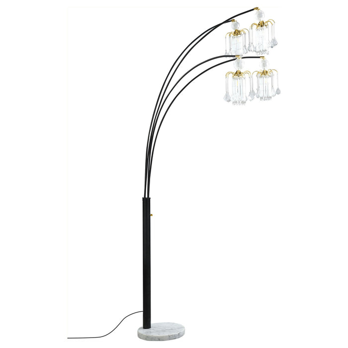 Marcos - Hanging Crystal Arc Tree Floor Lamp With Sculptural Frame - Black