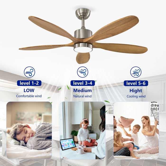 Ceiling Fan With Lights Quiet DC Motor Ceiling Fans 6 Speed Levels - Nickel