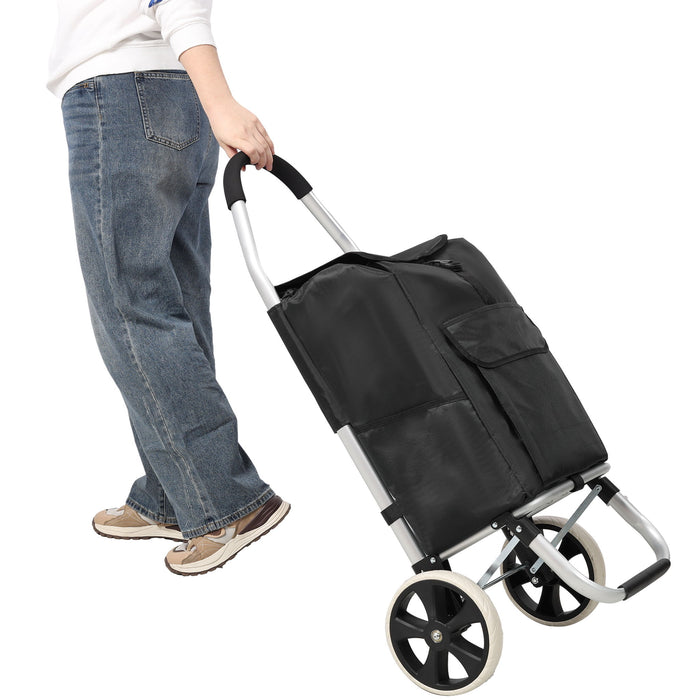 Foldable Shopping Trolley With Wheels And Removable Waterproof Bag - Black