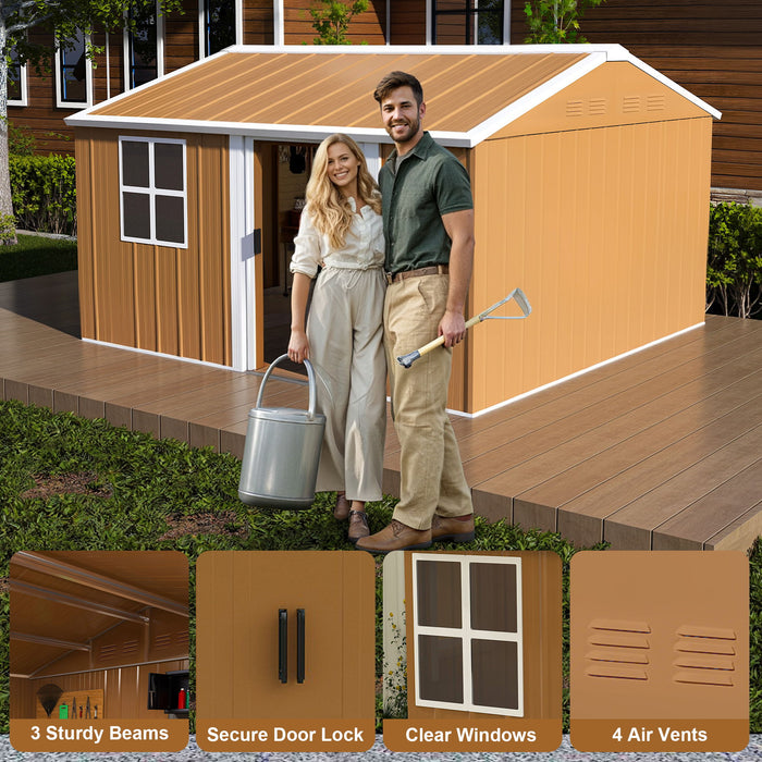 Heavy Duty Metal Storage Shed With Windows And Lockable Door, Weatherproof Outdoor Garden Shed
