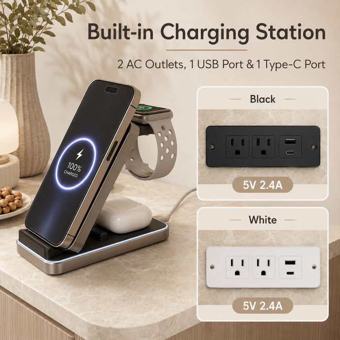Nightstand With Charging Station And 2 Storage Drawers
