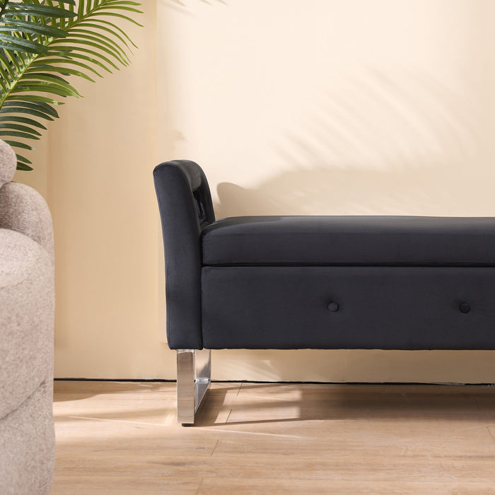Wide Storage Soft Ottoman Bench With Armrests