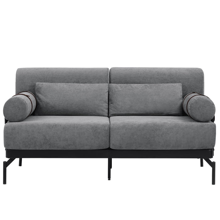 Modern Loveseat Sofa 2 Seater With USB Ports, Cylindrical Armrests