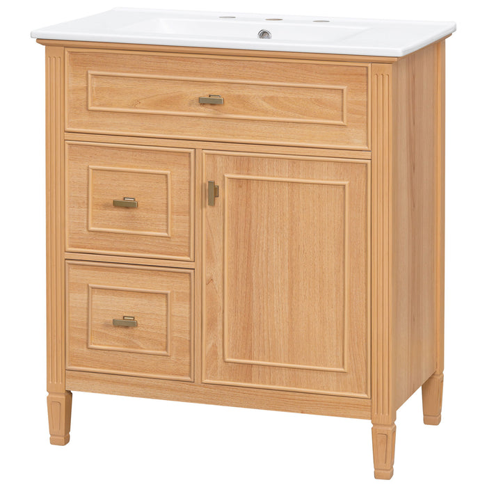 Bathroom Vanity With Sink, Flip Drawer & Adjustable Shelf - Natural