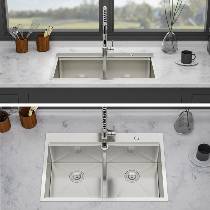 Topmount, Drop In Double Bowl Kitchen Sink