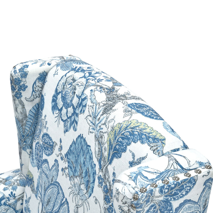 Accent Chair With Floral Upholstery And Nailhead Trim