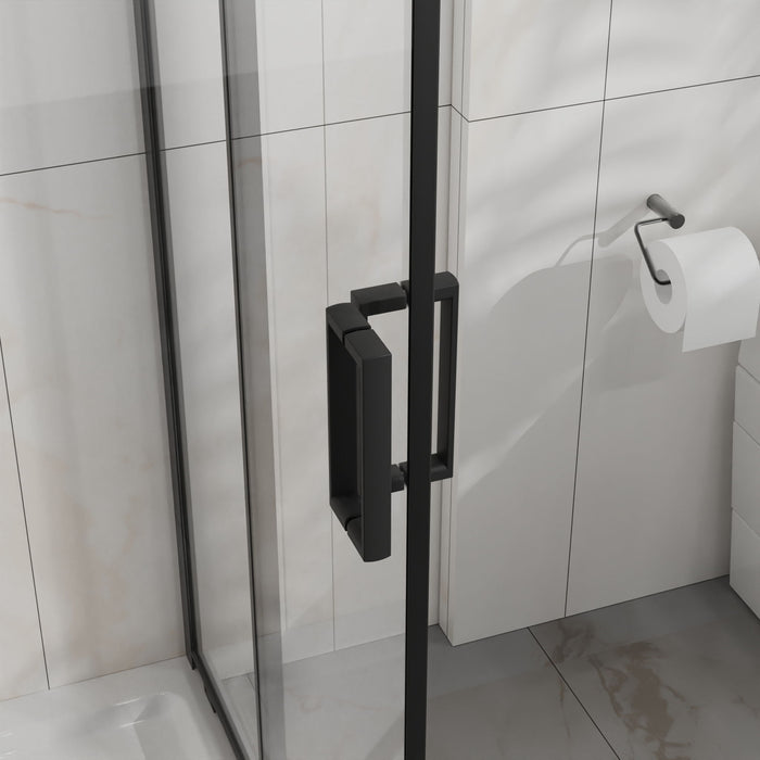 Corner Shower Door, Sliding Shower Enclosure - Matte Black
