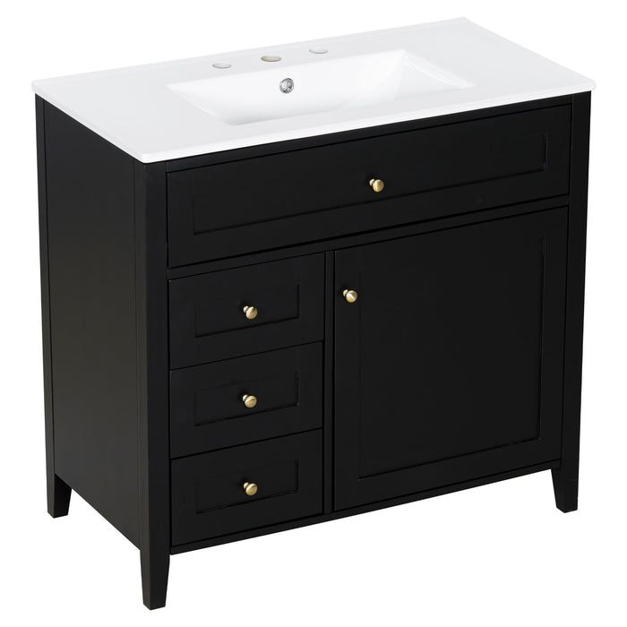 Bathroom Vanity With Sink, 3 Drawers & Cabinet With Adjustable Shelves