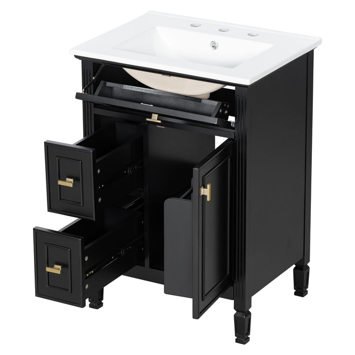 Bathroom Vanity With Sink, Flip Drawer, 2 Drawers, Adjustable Shelf