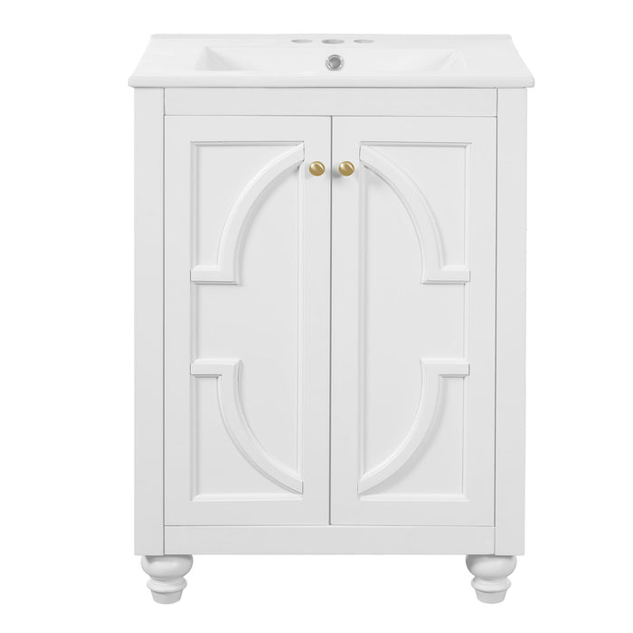 Bathroom Vanity With Ornate Elliptical Motif, Soft Close Hinges