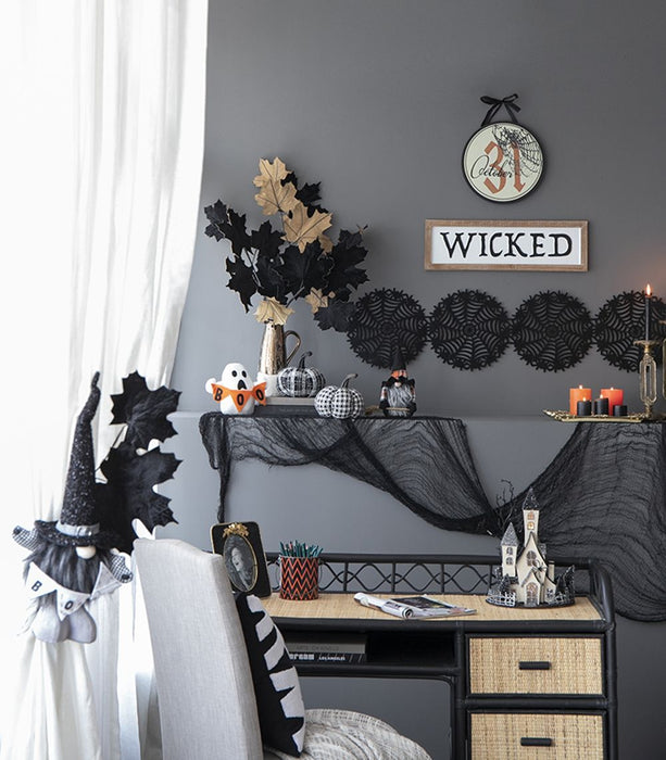 Light Plaid Pumpkin, For Holiday Halloween Decor - Black / White