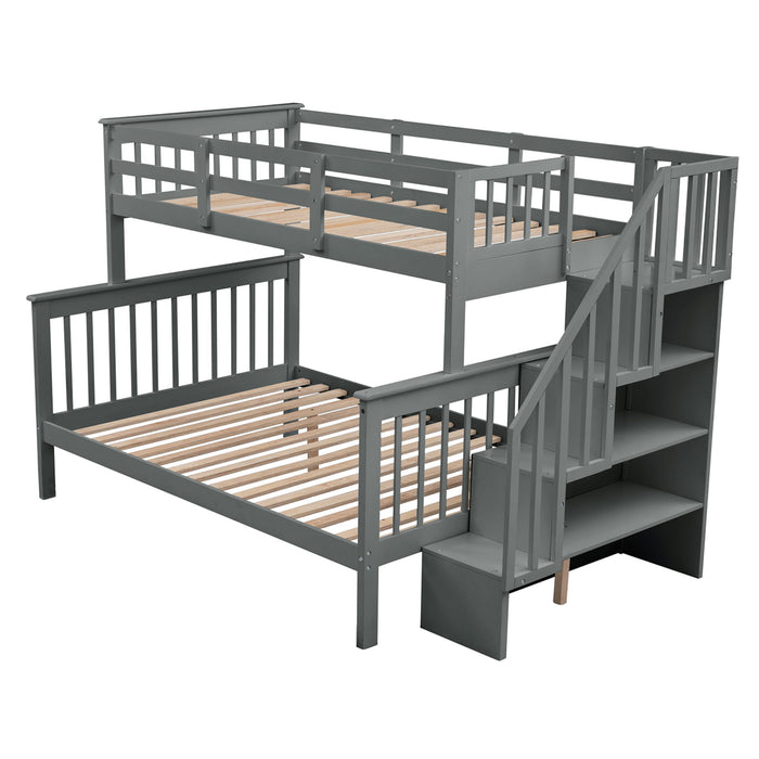 Stairway Bunk Bed With Storage And Guard Rail For Bedroom