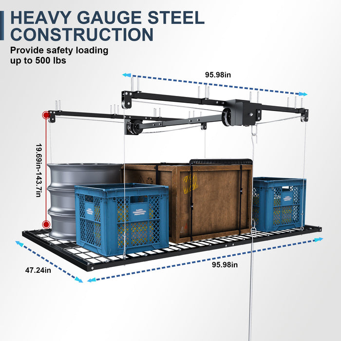 Overhead Garage Storage Rack For High Ceilings & Safety Lock - Black