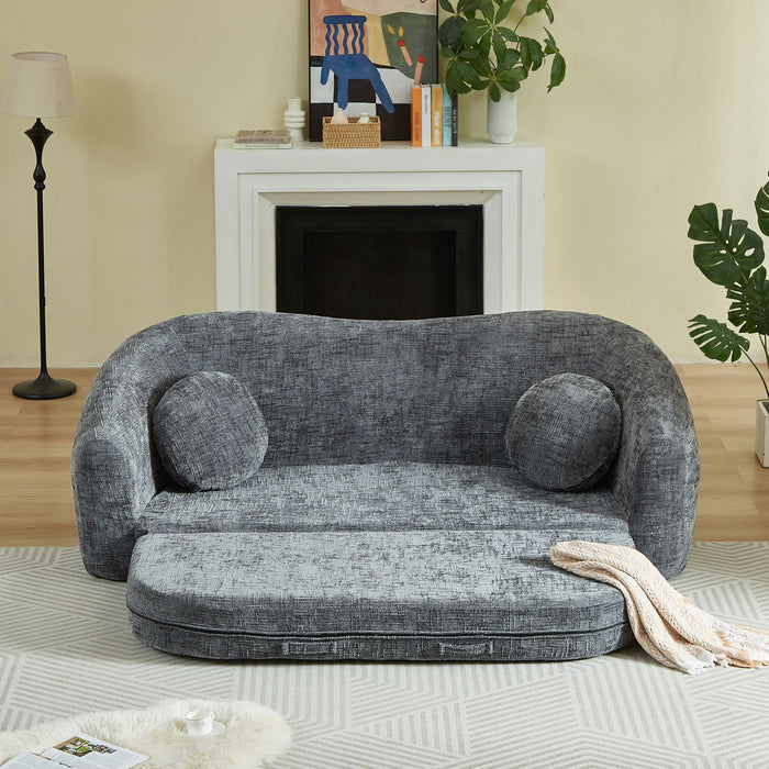 Curved Convertible Sofa, 2 In 1 Frameless Folding Sofa Bed With Pull Out Base And Deep Seat