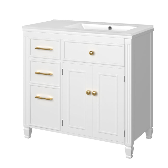 Modern Bathroom Vanity With Ceramic Sink, Freestanding, One Tip Out Drawer, 3 Side Drawers, Adjustable Shelf