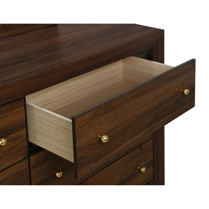 Anza - 6 Drawer Dresser With Mirro - Walnut