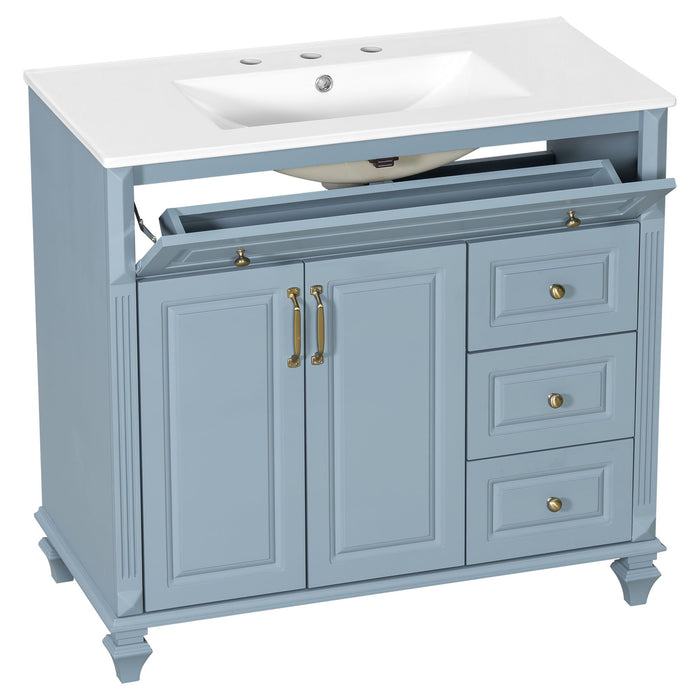 Modern Bathroom Vanity With Sink, 3 Drawers & 2 Doors