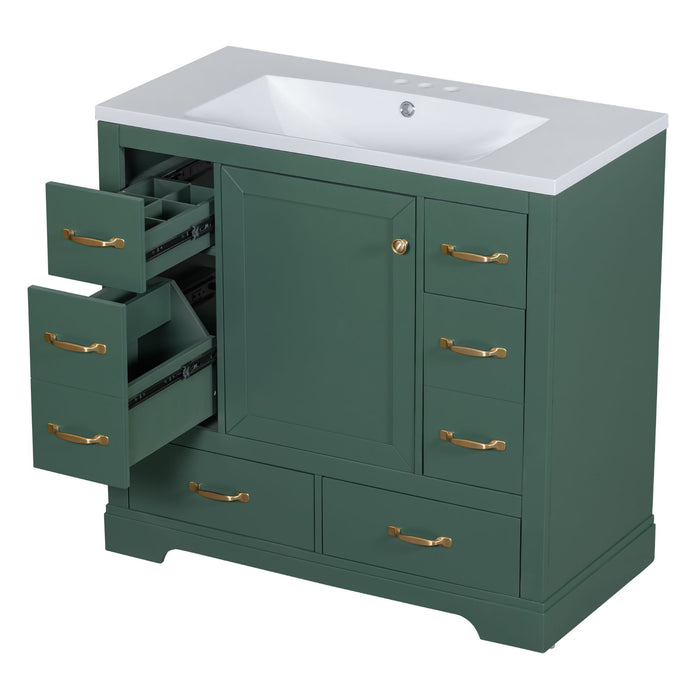 Modern Bathroom Vanity With Sink, 6 Drawers, Adjustable Shelf