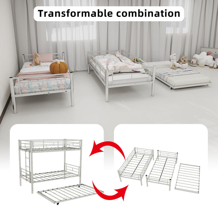 Bunk Bed For Kids, Convertible Frame With Ladders & Guardrail