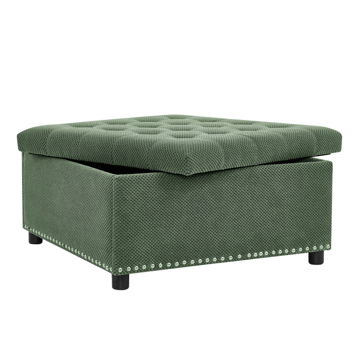 Square Tufted Storage Ottoman With Nailhead Trim