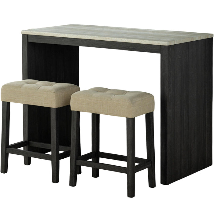 Dining Table Set With Biscuit Tufted Stools - Beige / Black / Gray