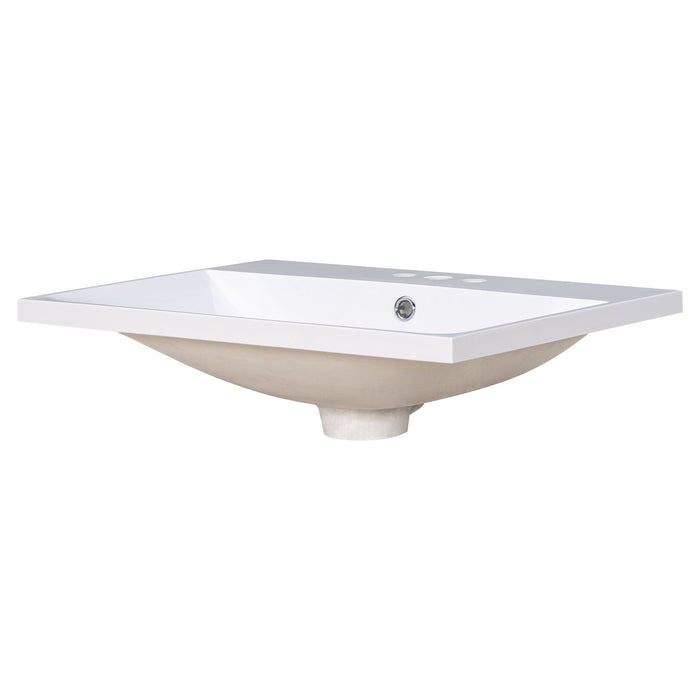 Bathroom Vanity Top, Rectangular Undermount Sink With 3 Faucet Holes, 4" Centerset Compatible - White