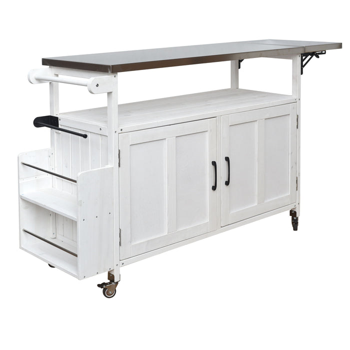 Foldable Outdoor Kitchen Island With Lockable Wheels, Storage Cabinet And Towel Rack For Patio