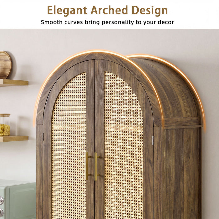 Tall Arched Cabinet With Rattan Doors & Adjustable Shelves